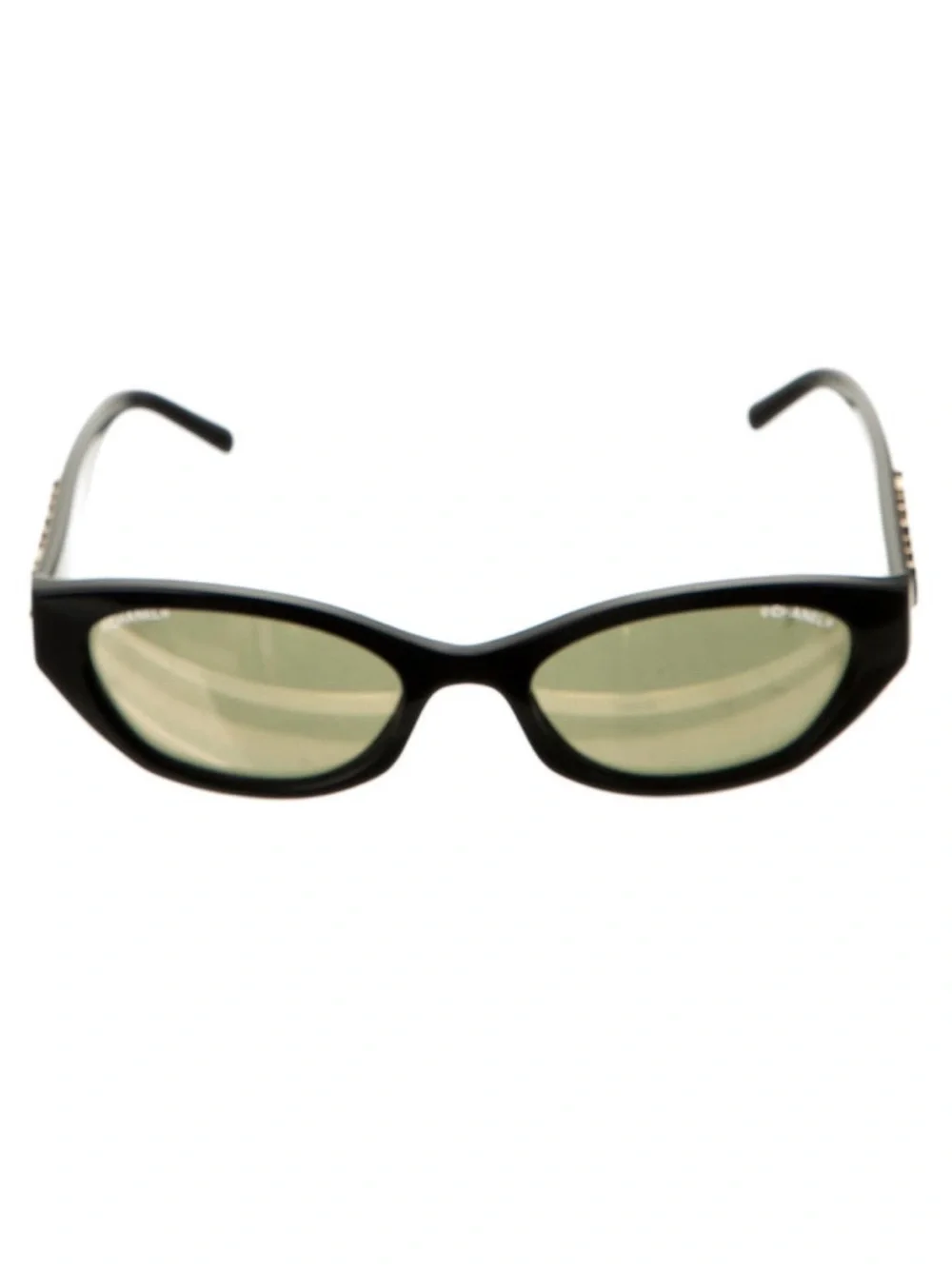 CHANEL Black Frame Sunglasses with 24k Gold Logo and Lenses